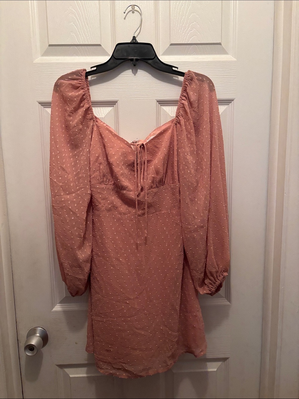 Fashion Nova Rose Pink Swiss Dot Long Sleeve Mini Dress